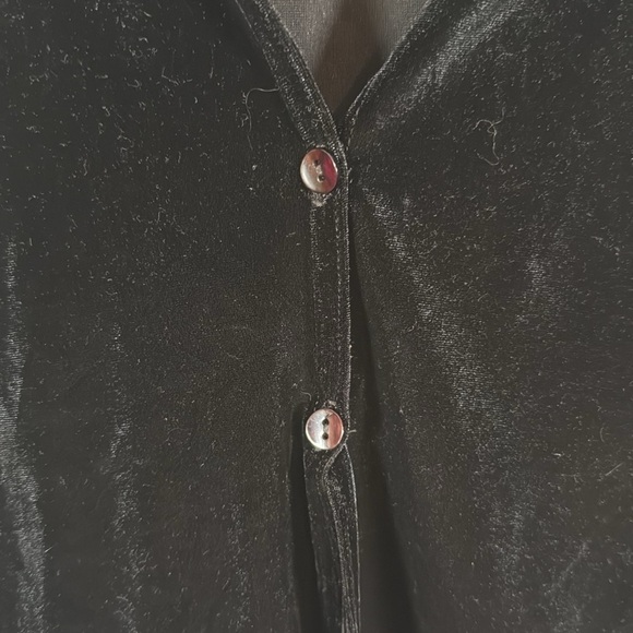 Vintage Express Tricot Black 90s Velvet Cardigan Size Medium - Picture 2 of 8